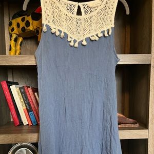 Gauzy Blue Crochet Tassel Dress